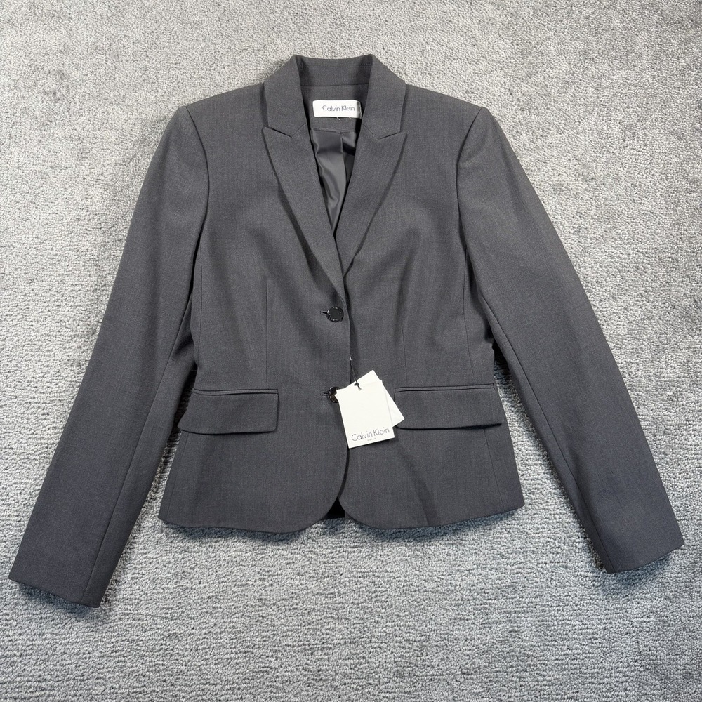 Calvin Klein Womens Two Button Blazer Charcoal Gray Suit Jacket S2JL2689 Size 2